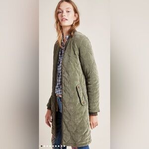 Anthropologie Quilted Corduroy Longline Jacket, Size Large